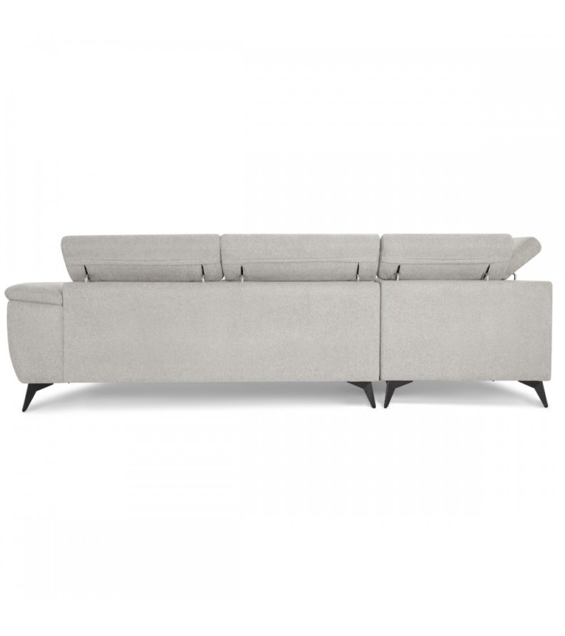 Betis venstre vendt hjrnesofa, m. 5 justerbare nakkepuder - gr stof og sort metal