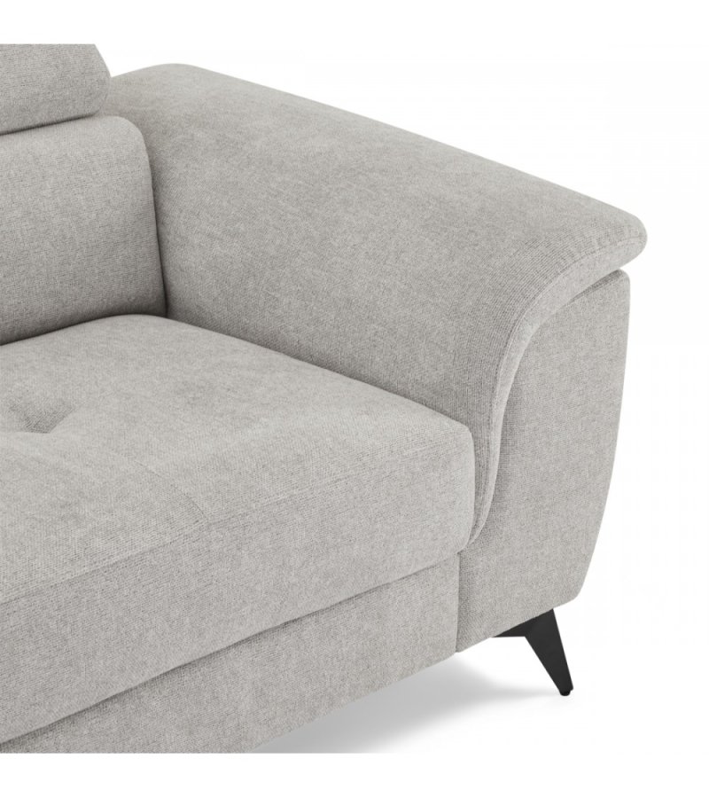 Betis venstre vendt hjrnesofa, m. 5 justerbare nakkepuder - gr stof og sort metal