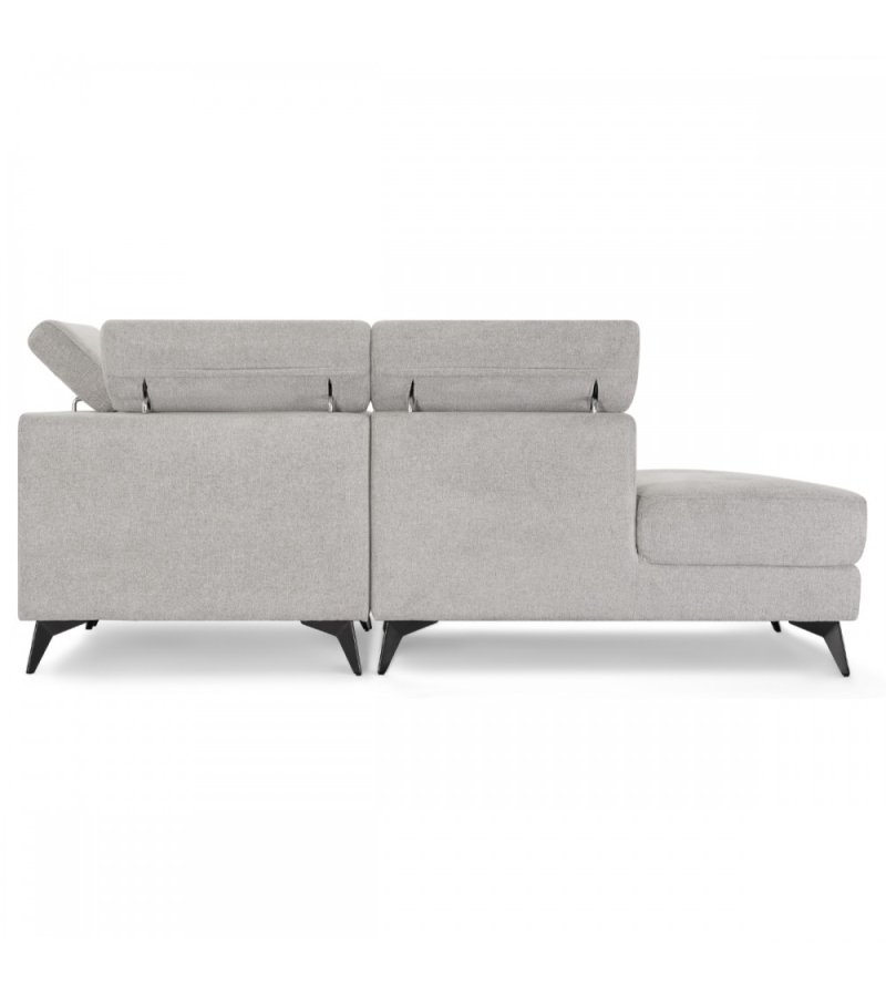 Betis venstre vendt hjrnesofa, m. 5 justerbare nakkepuder - gr stof og sort metal