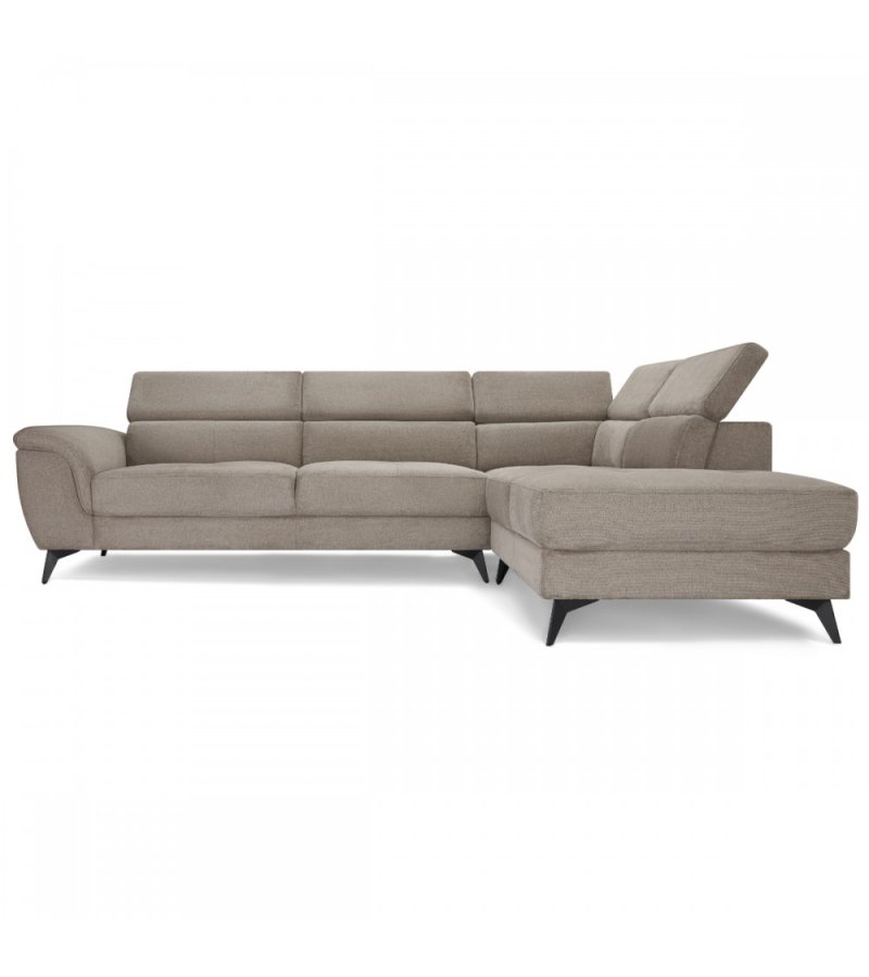 Betis hjre vendt hjrnesofa, m. 5 justerbare nakkepuder - brun stof og sort metal