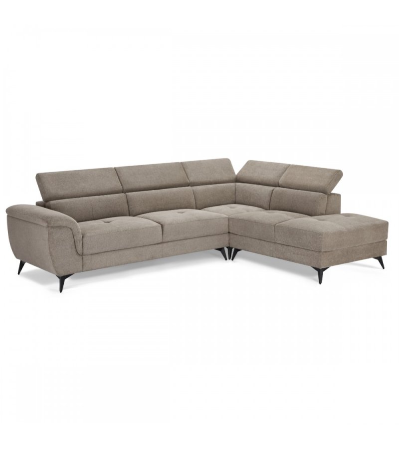 Betis hjre vendt hjrnesofa, m. 5 justerbare nakkepuder - brun stof og sort metal