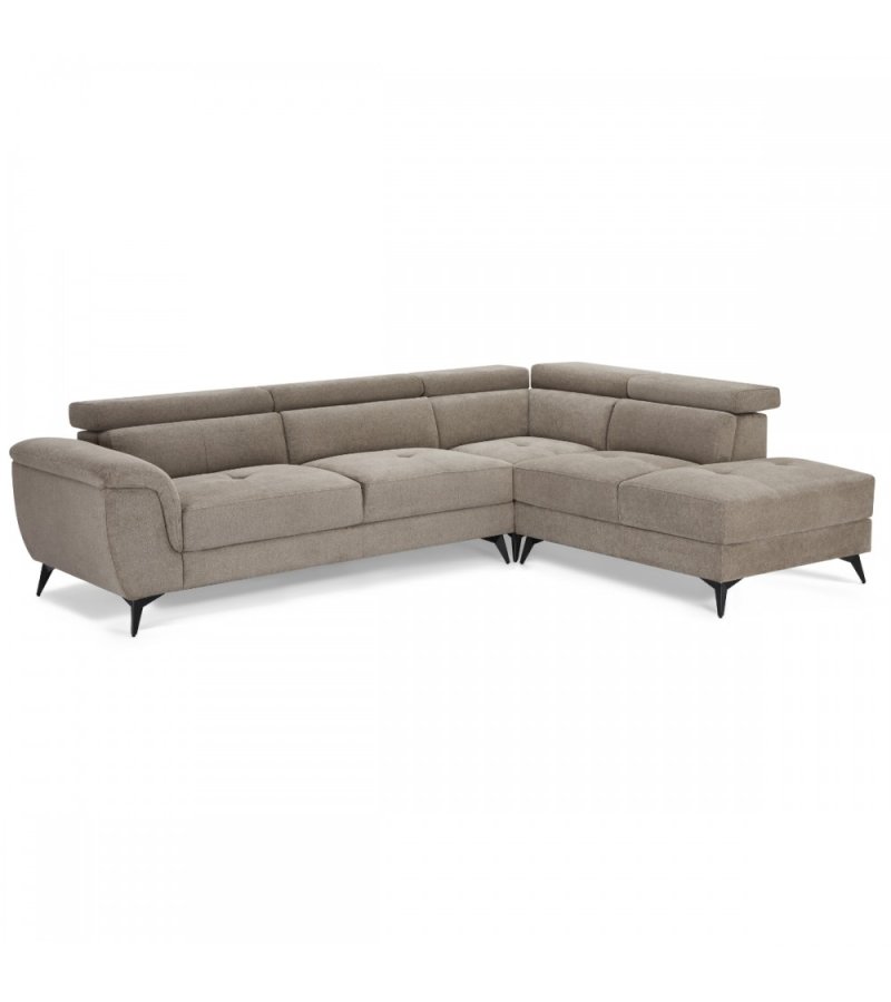 Betis hjre vendt hjrnesofa, m. 5 justerbare nakkepuder - brun stof og sort metal