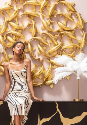 KARE DESIGN Feather Palm bordlampe - hvid strudsefjer og messing stl