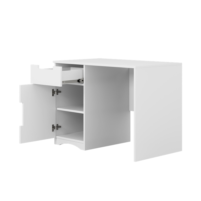 Classic brneskrivebord, m. 1 lge, 1 skuffe og 1 hylde - hvid laminat (100x60)