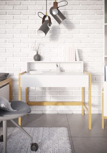 Victor brneskrivebord, m. 1 skuffe - hvid laminat og natur eg (100x60)