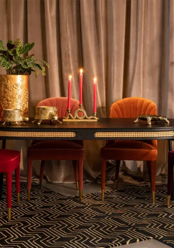 BOLD MONKEY Don't Stop The Webbing spisebord, rund - sort finér, rattan og sort jern (180x90)