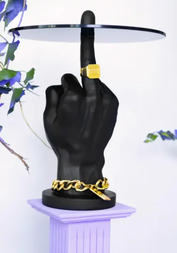 BOLD MONKEY Fother Mucker sidebord, rund - sort glas og harpiks (40)