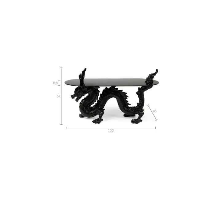 BOLD MONKEY Dragonized Bastard sofabord, oval - rgsort glas og sort harpiks/jern (100x45)