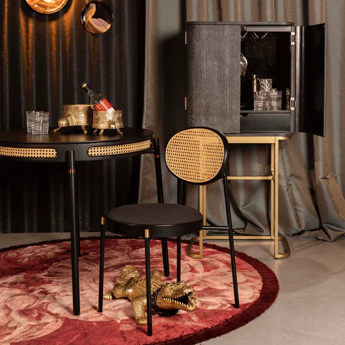 BOLD MONKEY Ava Morgana barskab, m. 2 lger, 1 skuffe, spejl - sort slangeskind PU, messing stl