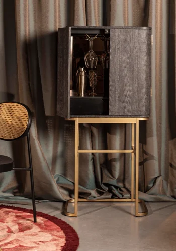 BOLD MONKEY Ava Morgana barskab, m. 2 lger, 1 skuffe, spejl - sort slangeskind PU, messing stl