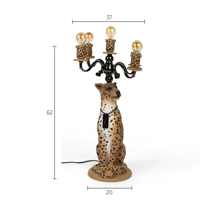 BOLD MONKEY Proudly Crowned Panther gulvlampe - sort galvanisering og brun panterprint harpiks