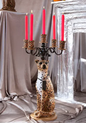 BOLD MONKEY Proudly Crowned Panther gulvlampe - sort galvanisering og brun panterprint harpiks