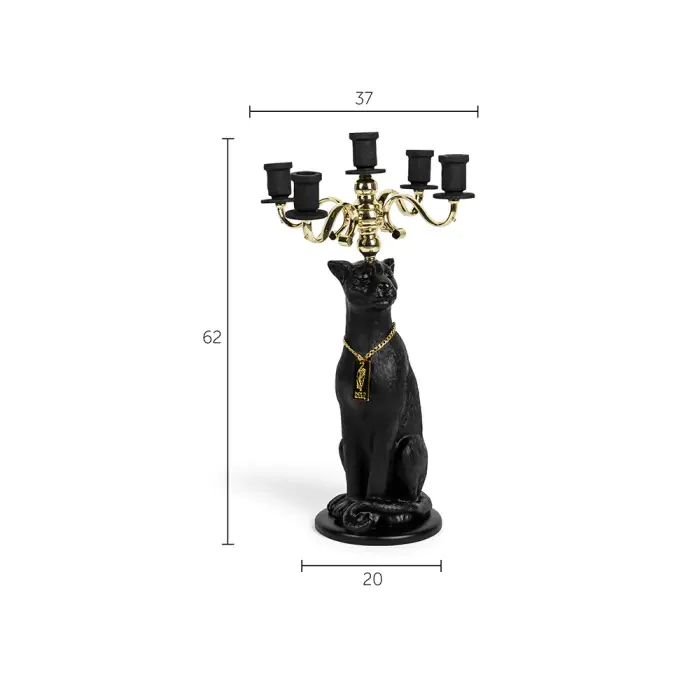 BOLD MONKEY Proudly Crowned Panther lysestage, til 5 lys - guld galvanisering og sort harpiks