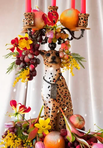 BOLD MONKEY Proudly Crowned Panther lysestage, til 5 lys - sort galvanisering og brun print harpiks