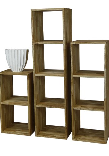 NOCNOI Puzzle rektangulr reol, m. 4 rum - massiv olieret eg (139x36)