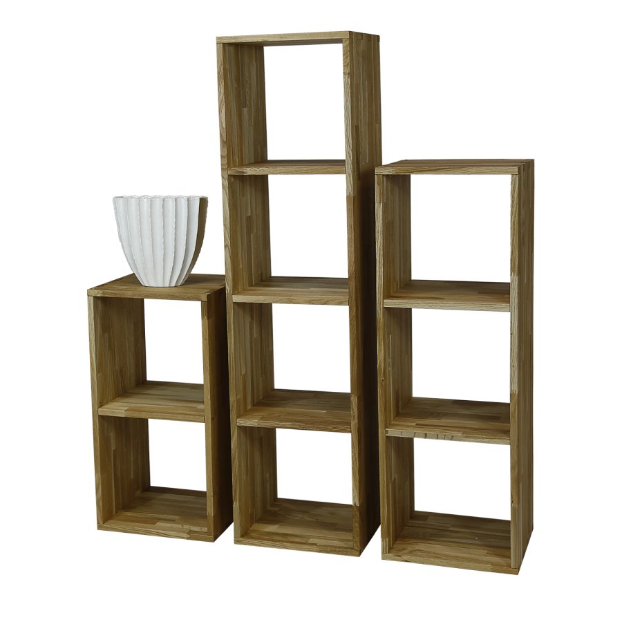 NOCNOI Puzzle rektangulr reol, m. 4 rum - massiv olieret eg (139x36)