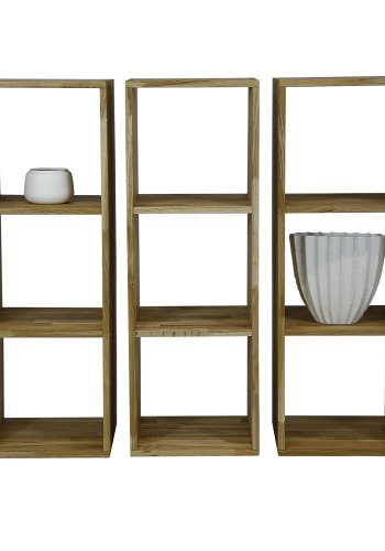 NOCNOI Puzzle rektangulr reol, m. 3 rum - massiv olieret eg, til vg/gulv (104x36)