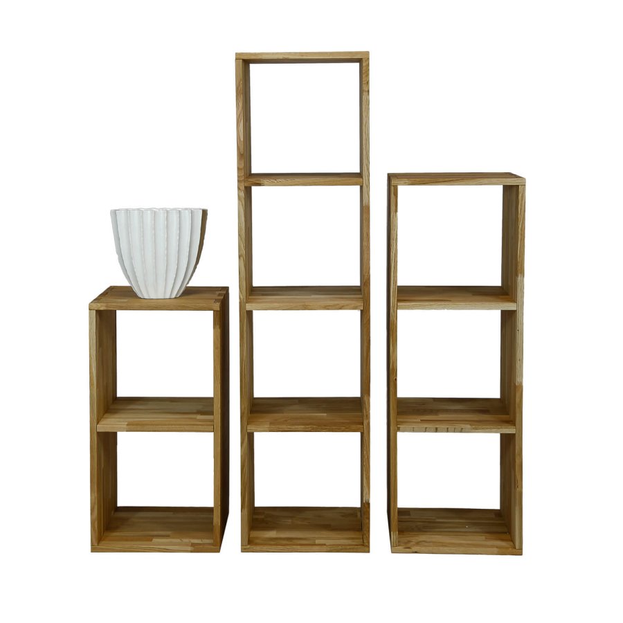 NOCNOI Puzzle rektangulr reol, m. 4 rum - massiv olieret eg (139x36)