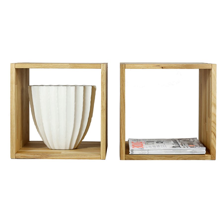 NOCNOI Puzzle kvadratisk reol, m. 1 rum - massiv olieret eg, til vg/gulv (36x36)