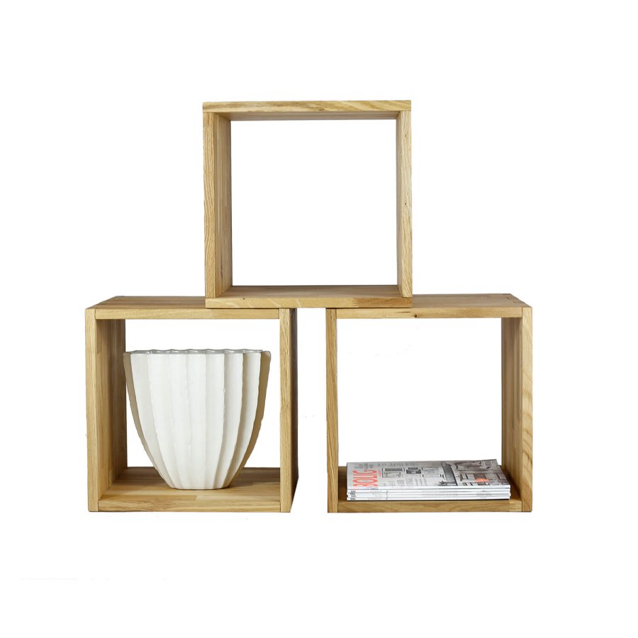 NOCNOI Puzzle kvadratisk reol, m. 1 rum - massiv olieret eg, til vg/gulv (36x36)