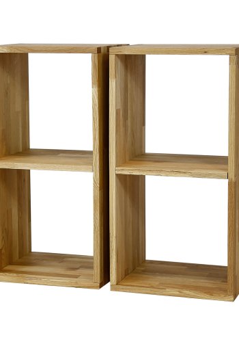 NOCNOI Puzzle rektangulr reol, m. 2 rum - massiv olieret eg, til vg/gulv (70x36)