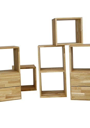 NOCNOI Puzzle rektangulr reol, m. 2 rum - massiv olieret eg, til vg/gulv (70x36)