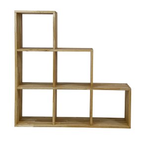 NOCNOI Puzzle asymmetrisk reol, m. 6 rum - massivt olieret eg (104x104)