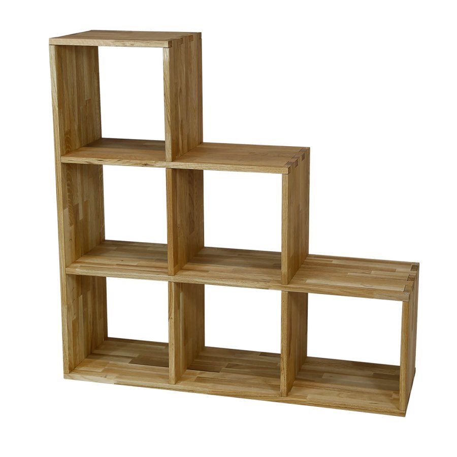 NOCNOI Puzzle asymmetrisk reol, m. 6 rum - massivt olieret eg (104x104)