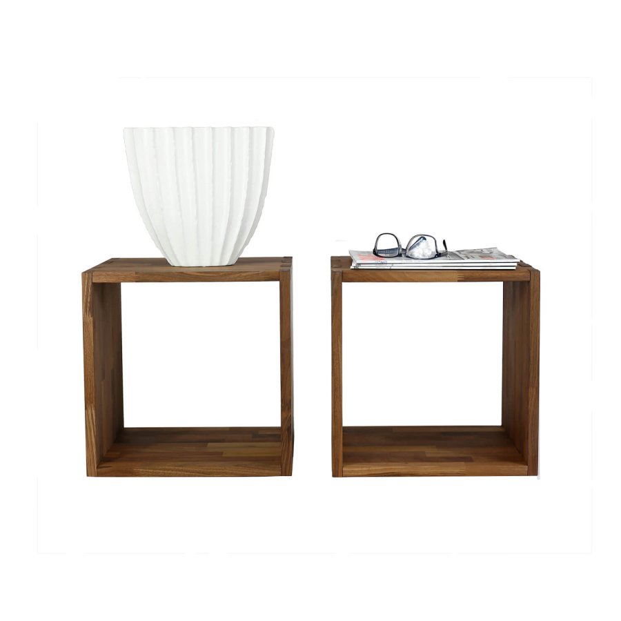 NOCNOI Puzzle kvadratisk reol, m. 1 rum - massiv olieret valnddetr, til vg/gulv (36x36)