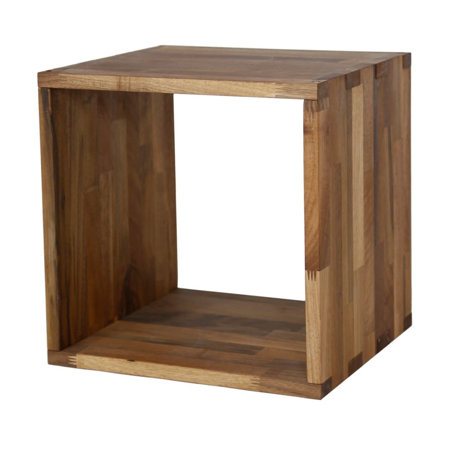 NOCNOI Puzzle kvadratisk reol, m. 1 rum - massiv olieret valnddetr, til vg/gulv (36x36)