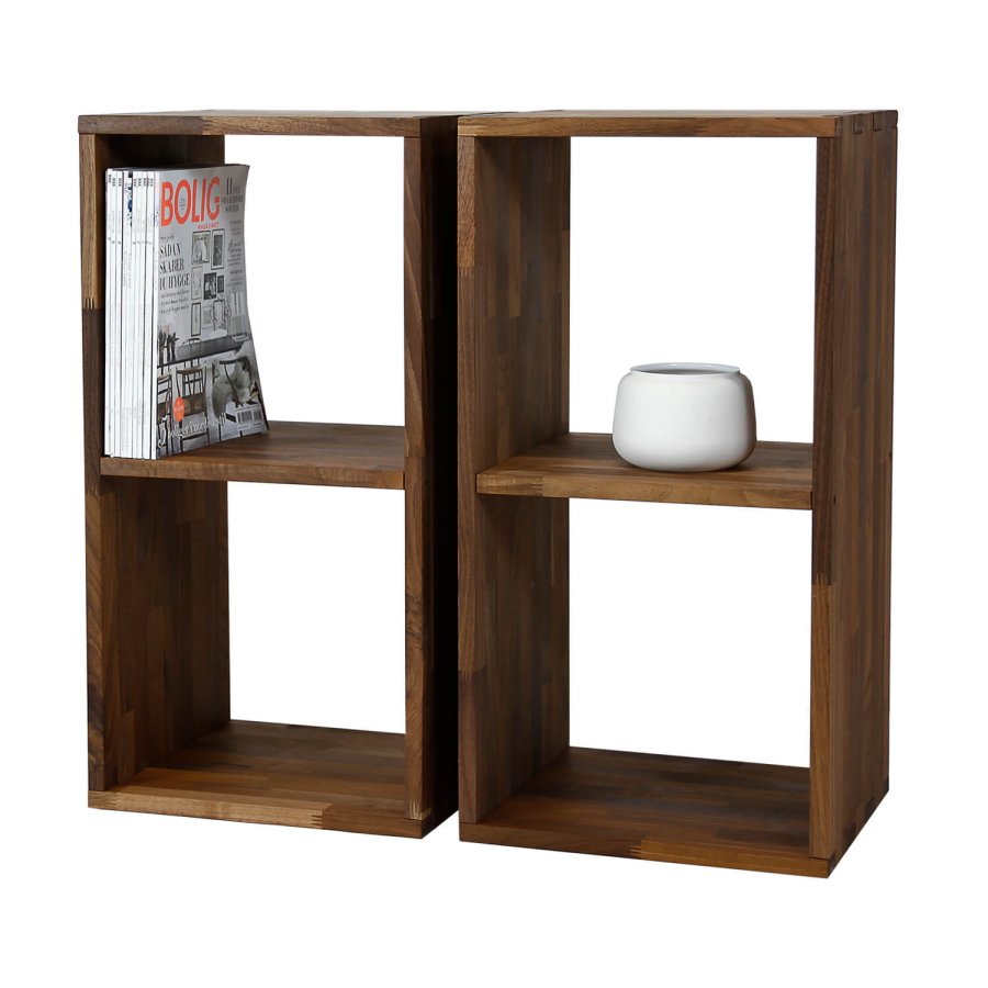 NOCNOI Puzzle rektangulr reol, m. 2 rum - massiv olieret valnd, til vg/gulv (70x36)