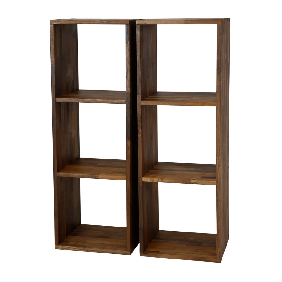 NOCNOI Puzzle rektangulr reol, m. 3 rum - massiv olieret valnd, til vg/gulv (104x36)