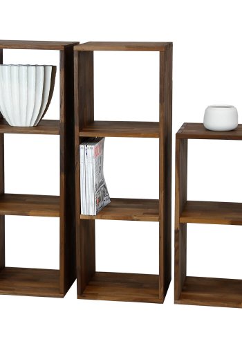 NOCNOI Puzzle rektangulr reol, m. 3 rum - massiv olieret valnd, til vg/gulv (104x36)