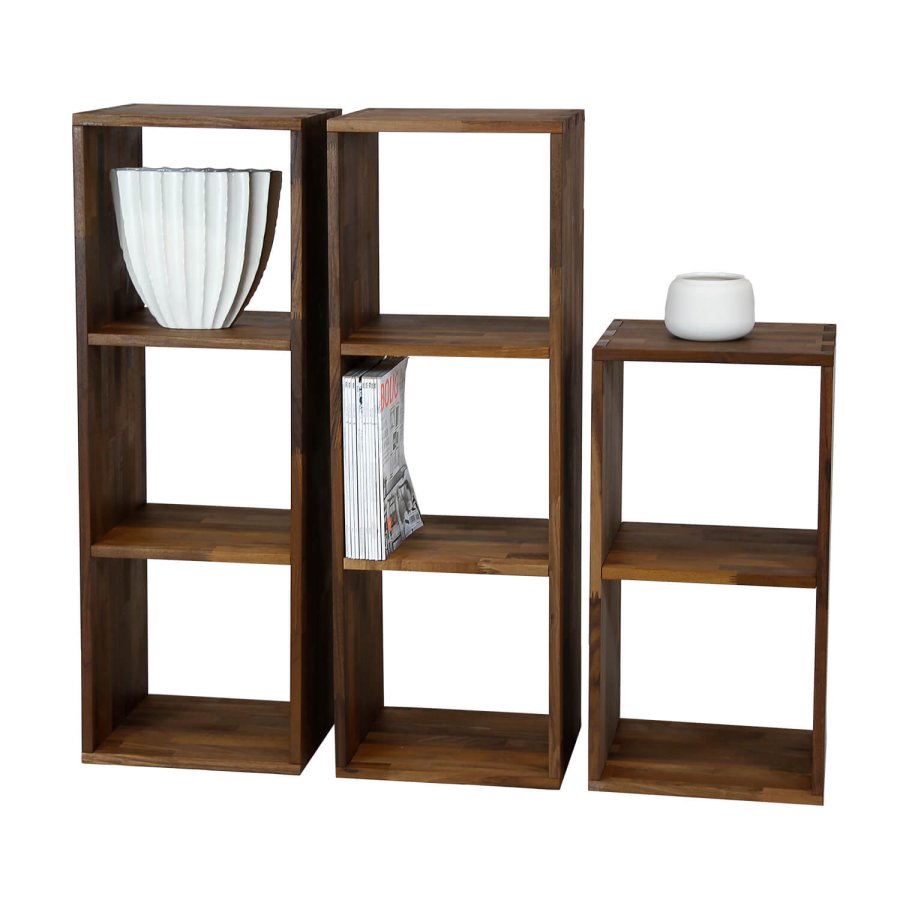 NOCNOI Puzzle rektangulr reol, m. 3 rum - massiv olieret valnd, til vg/gulv (104x36)