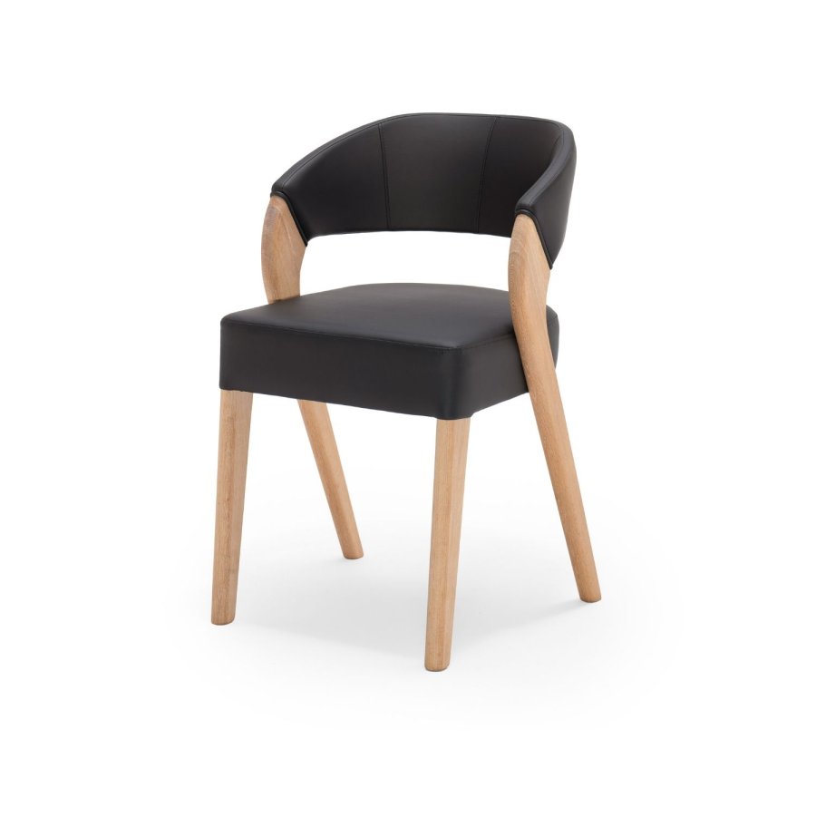 NocNoi Brokholm spisebordsstol - sort imiteret lder og ben i egetr, m. armln
