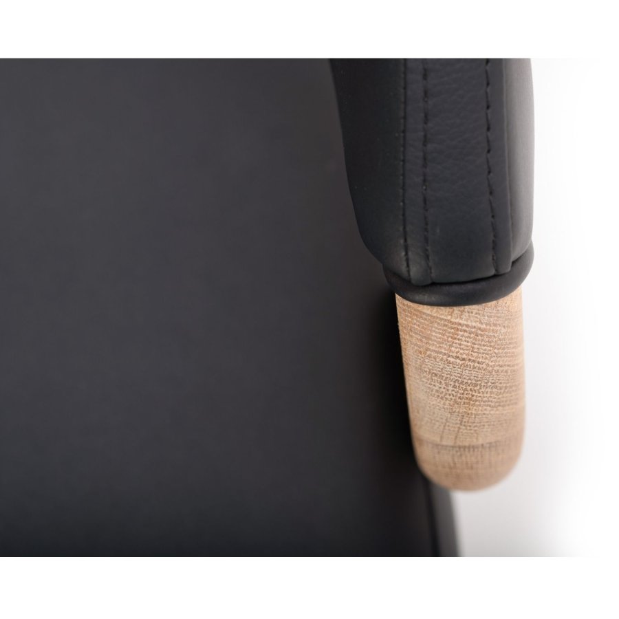 NocNoi Brokholm spisebordsstol - sort imiteret lder og ben i egetr, m. armln