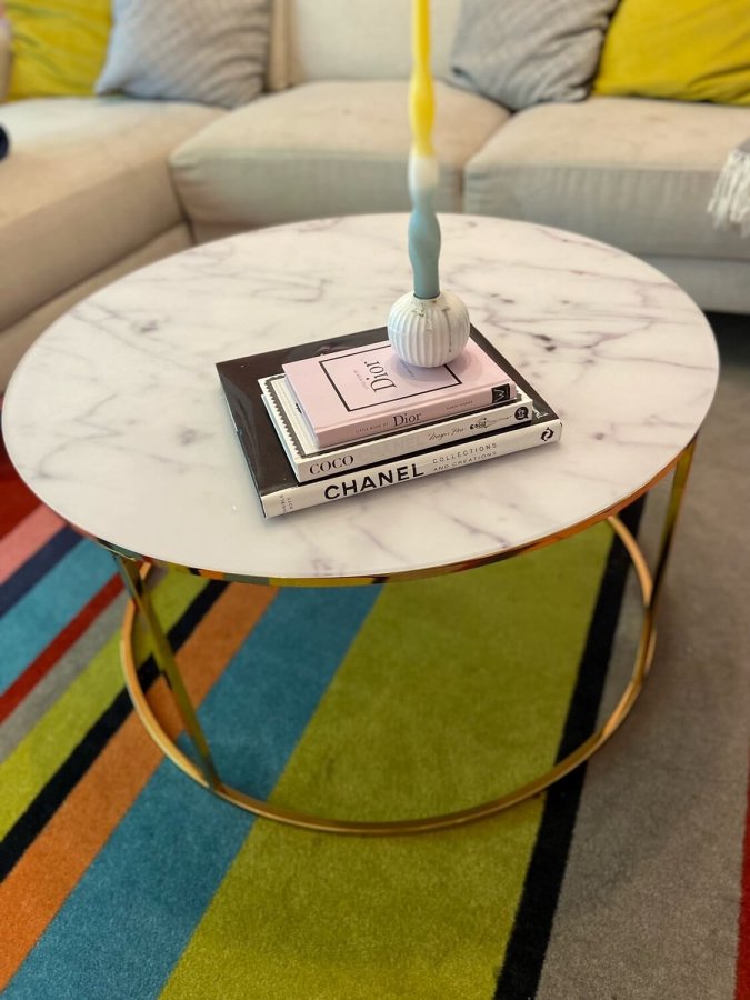 ACT NORDIC Bolton -A1 sofabord - hvid/guld glas/metal, rund (80)