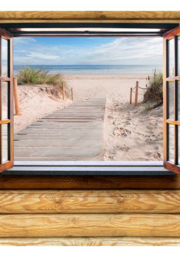 ARTGEIST - Fototapet med udsigt til strand fra en bjlkehytte - Flere strrelser