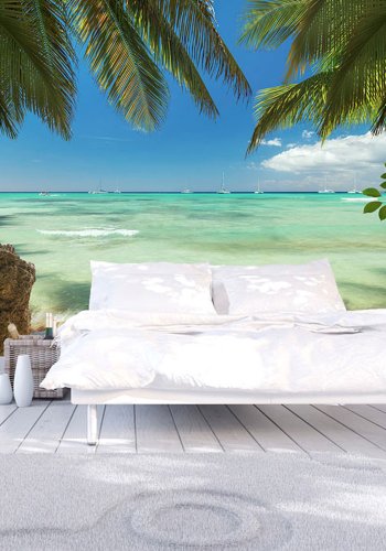 ARTGEIST - Fototapet med udsigt fra en solrig palmestrand - Flere strrelser