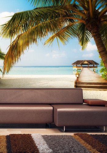 ARTGEIST - Fototapet med en bro der gr ud til en hytte i vandet - Flere strrelser