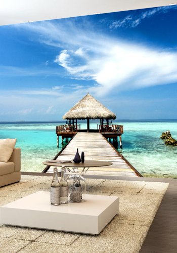 ARTGEIST - Fototapet med udsigt til hytte p vandet i paradis - Flere strrelser