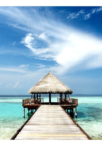 ARTGEIST - Fototapet med udsigt til hytte p vandet i paradis - Flere strrelser