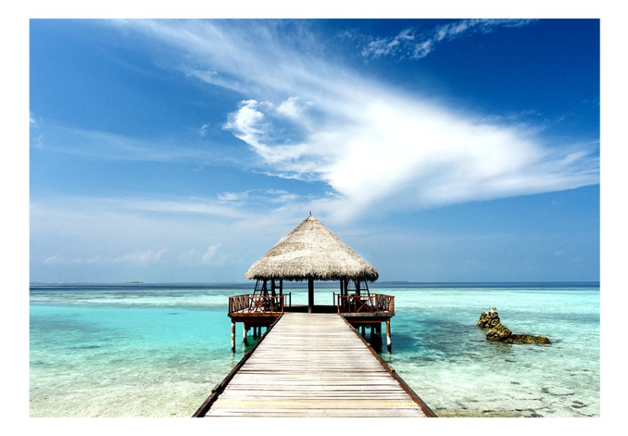 ARTGEIST - Fototapet med udsigt til hytte p vandet i paradis - Flere strrelser