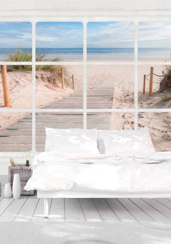 ARTGEIST fototapet - Window & beach, strand gennem vindue (flere strrelser)