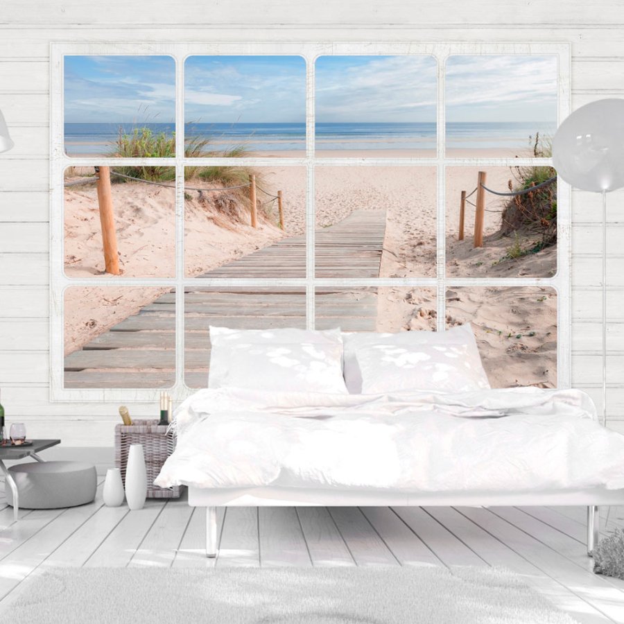 ARTGEIST fototapet - Window & beach, strand gennem vindue (flere strrelser)