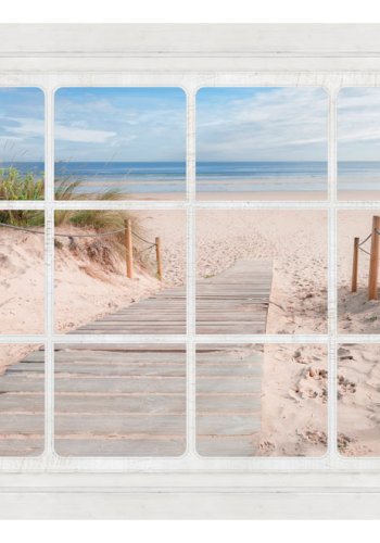 ARTGEIST fototapet - Window & beach, strand gennem vindue (flere strrelser)