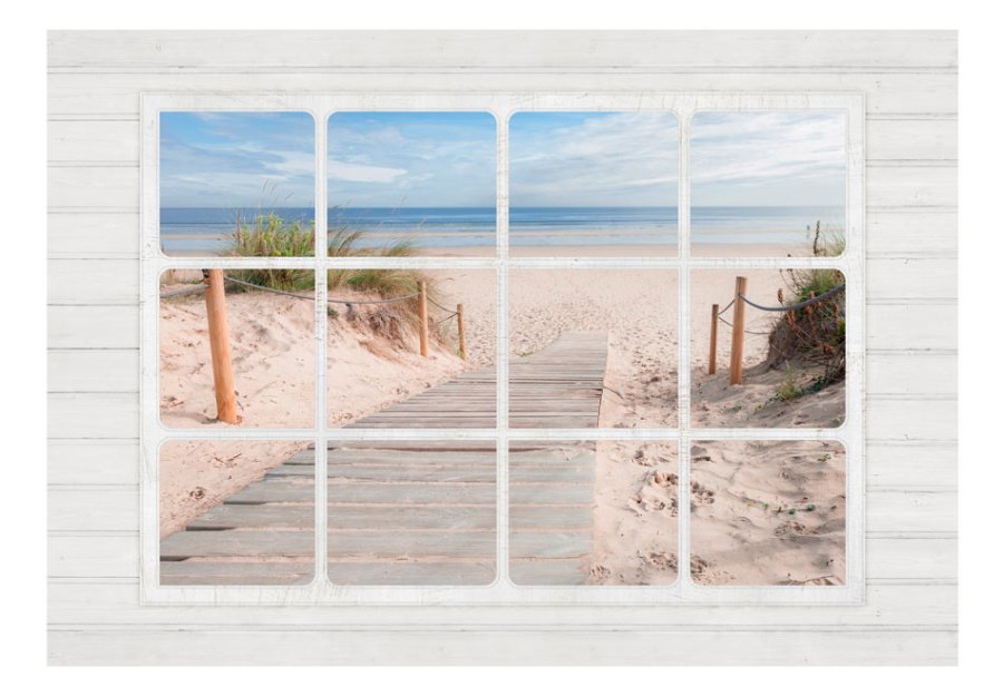 ARTGEIST fototapet - Window & beach, strand gennem vindue (flere strrelser)