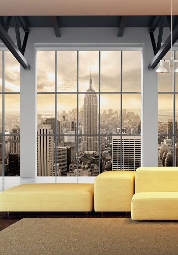 ARTGEIST fototapet - Clouds over New York City, N.Y gennem vindue (flere strrelser)