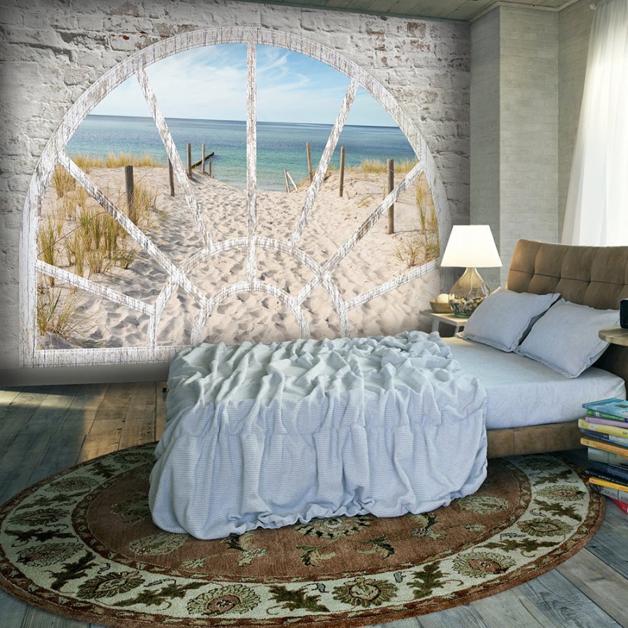 ARTGEIST fototapet - Window View - Beach, strand gennem vindue (flere strrelser)