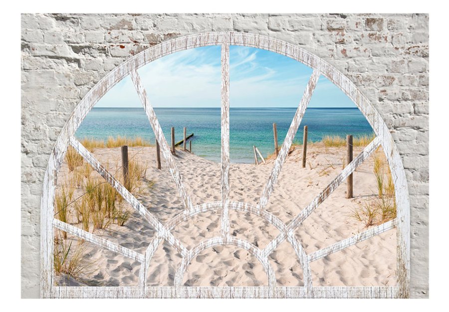 ARTGEIST fototapet - Window View - Beach, strand gennem vindue (flere strrelser)
